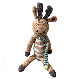 Pebble Crochet Plush Moose Rattle w/ Scarf Cute 14" Long Handmade 100% Cotton